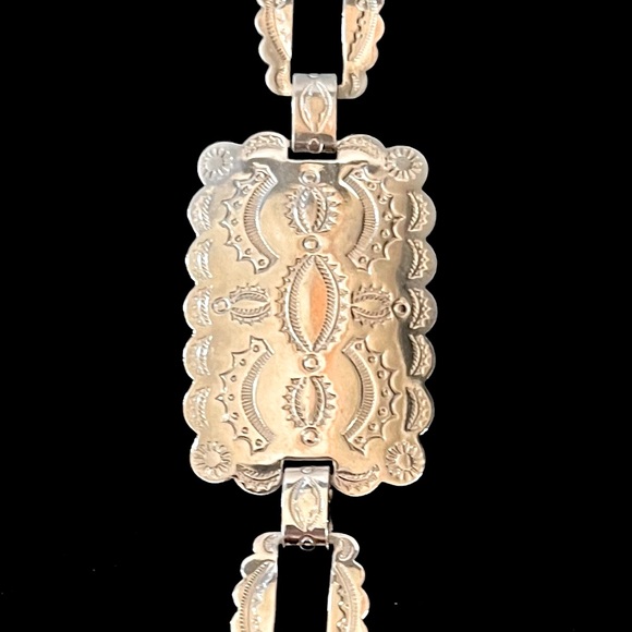 Vintage Navajo Silver Brick Link Hand Stamped Concho belt or necklace. - Picture 5 of 9